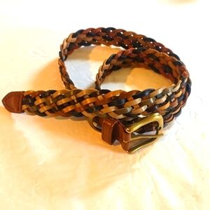 Womens Multi-Color Leather Woven Braided Belt Gold Buckle Sz.S/M